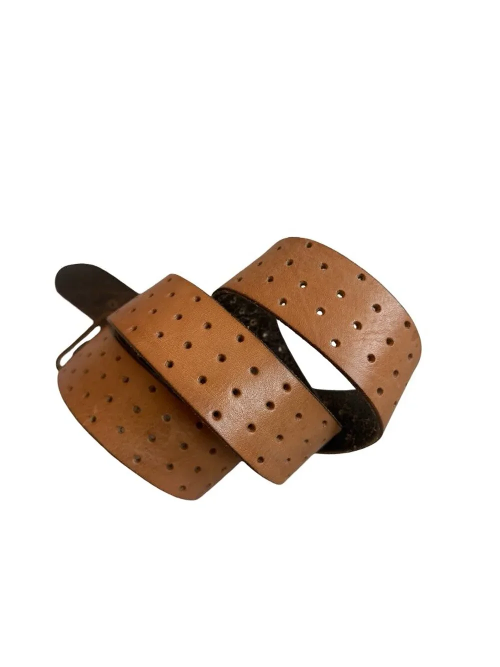 100% Leather Brown Belt Perforated Hole Detail Versatile Everyday Luxury